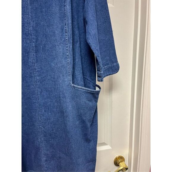J. Jill Denim Dark Wash Large Front Pocket 3/4 Sleeve Dress s L EUC - Picture 2 of 9